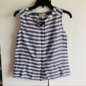 LOFT White & Blue Striped Button Down 100% Cotton Sleeveless Blouse XSP
